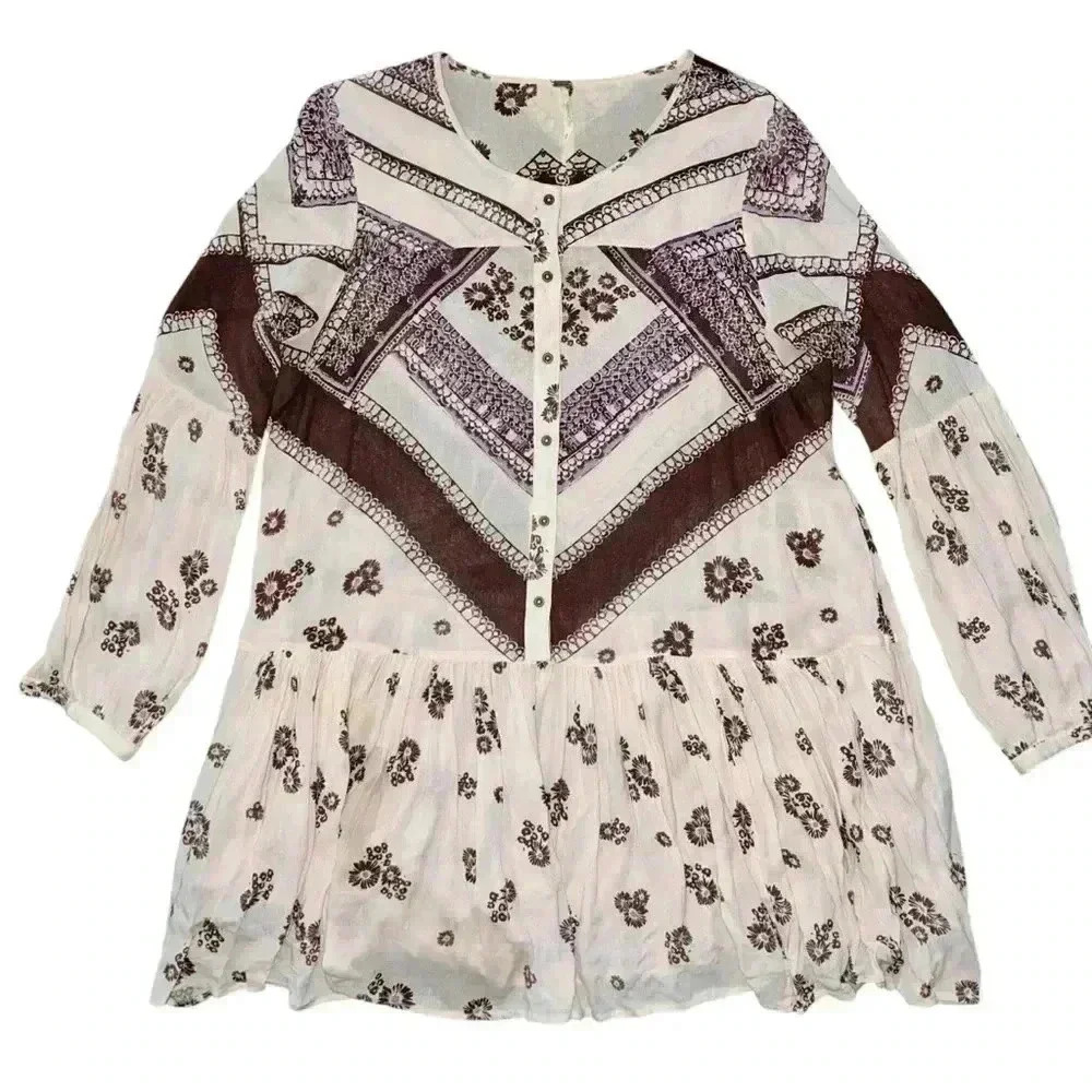 Free People From Your Heart mini long sleeve rayon dress size small - Picture 2 of 8